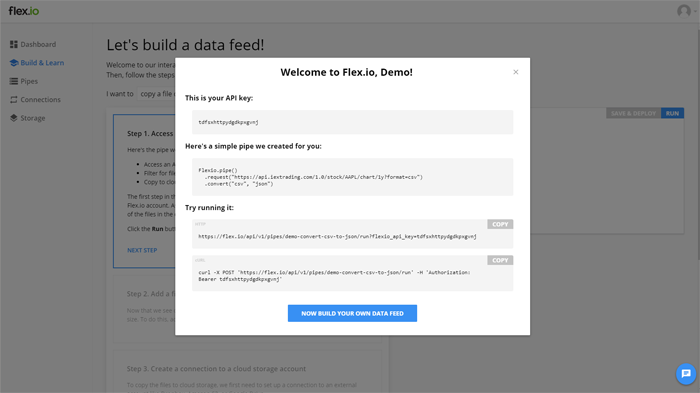 Flex.io Welcome Dialog