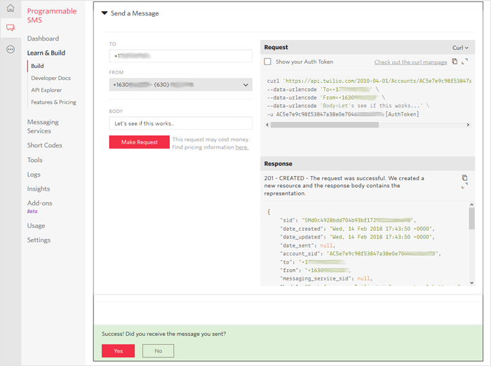 Twilio Send a Message