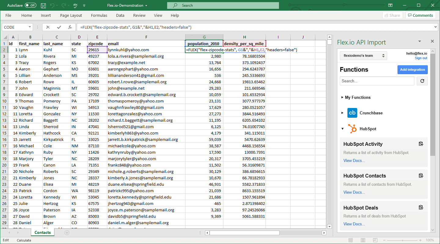 Flex.io Google Sheets add-on