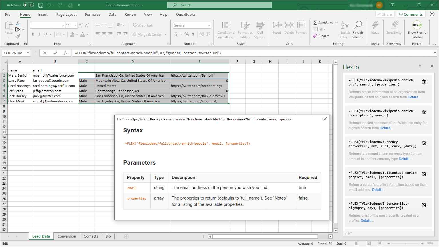 Using the Flex.io Excel Add-in