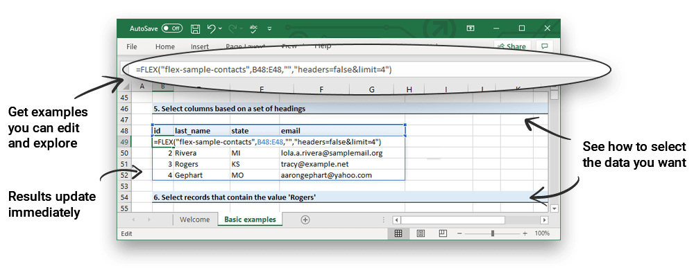 Quick start spreadsheet example